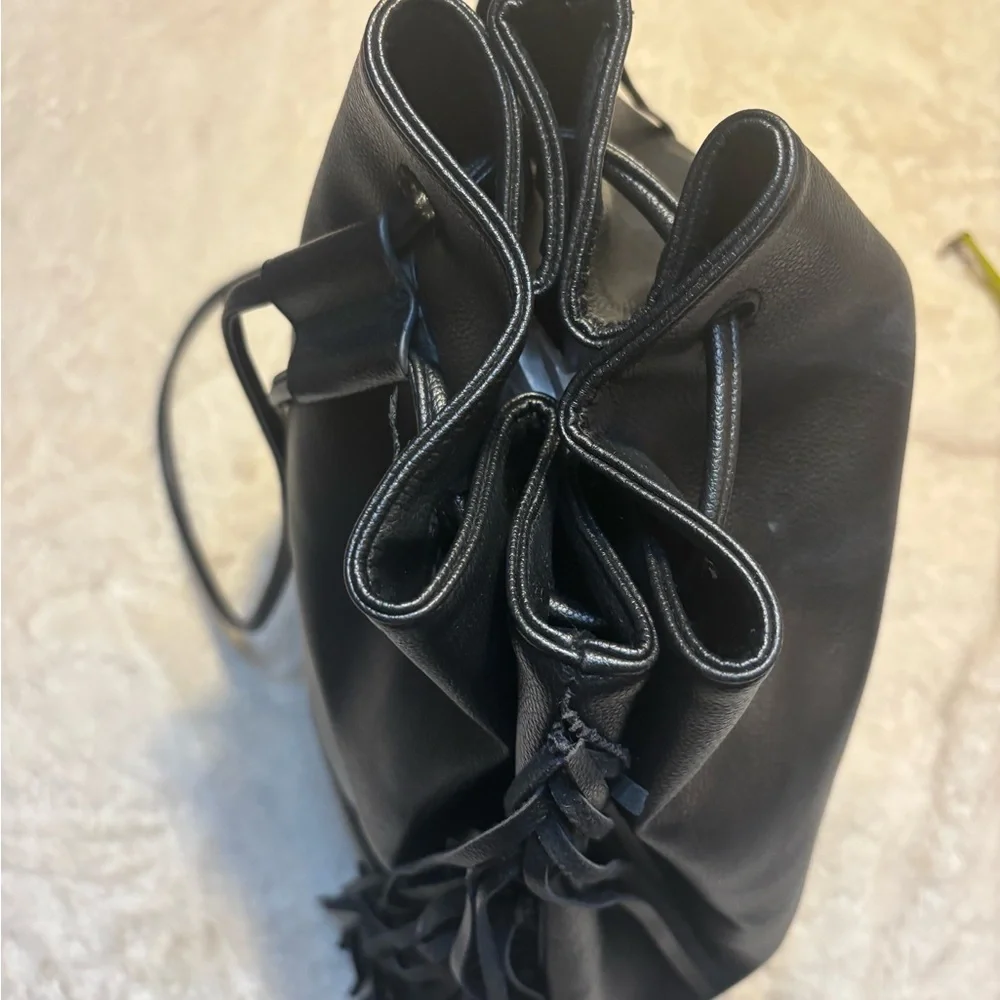 Victoria's Secret Backpack Tote Limited Edition Black Fringe Faux Leather
